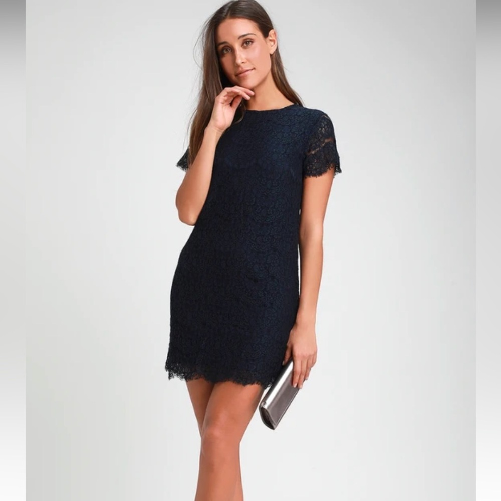 Take Me to Brunch Navy Blue Lace Shift Dress